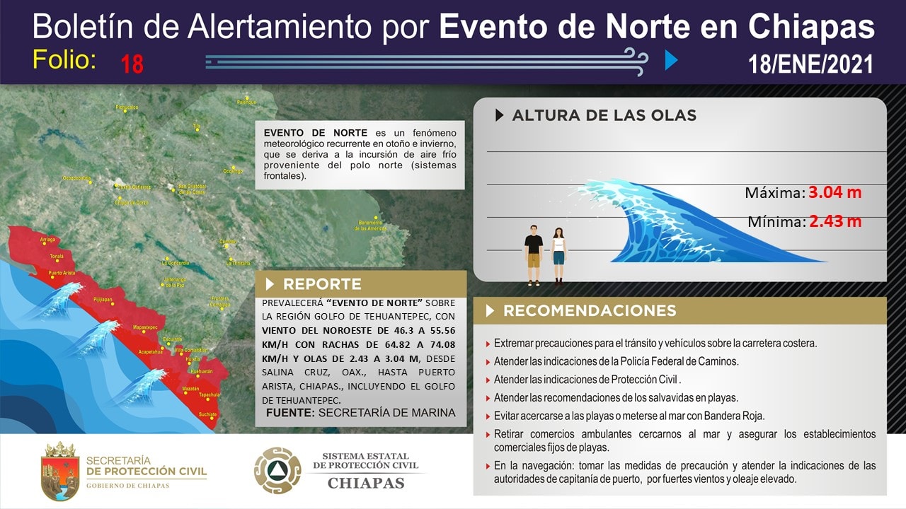 Boletín de Alertamiento por Evento del Norte en Chiapas