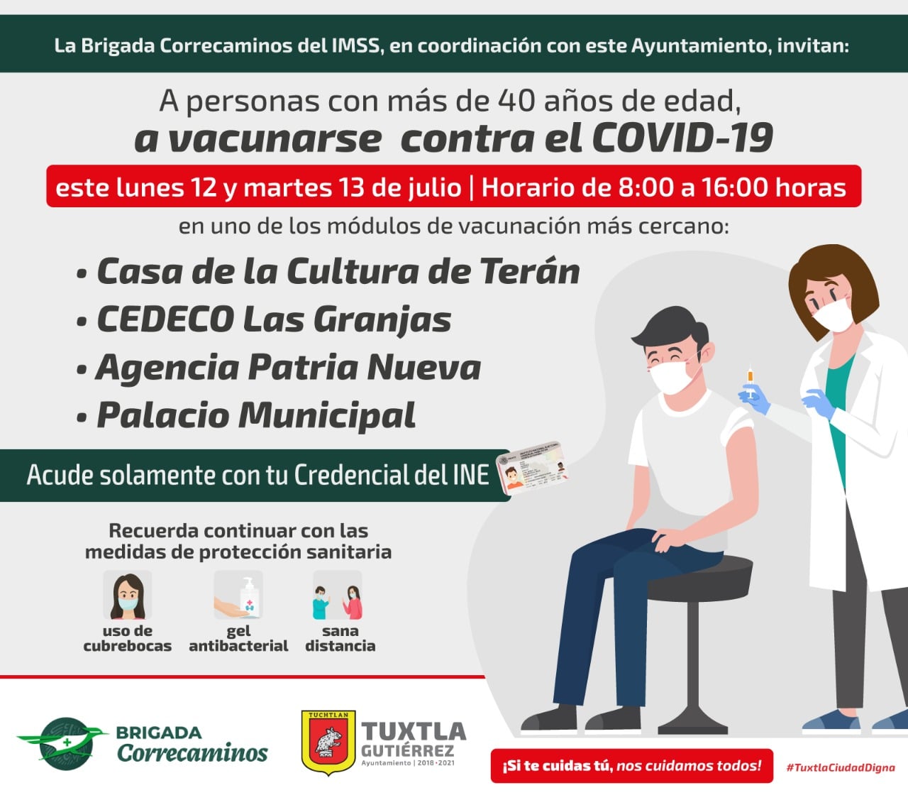 El IMSS y el H. Ayuntamiento, invitan a la brigada de vacunación COVID-19.