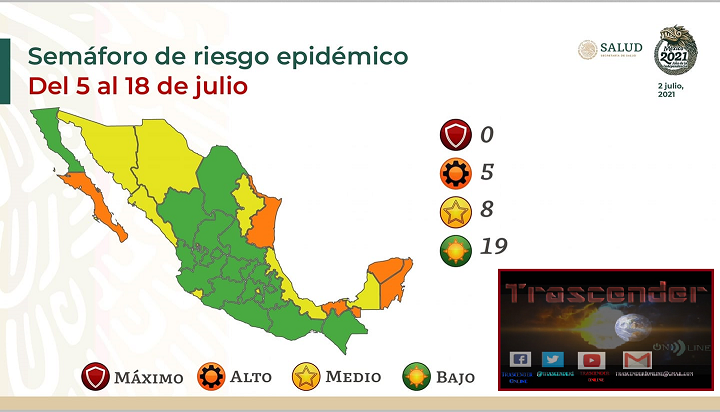 En México, 19 estados estarán en semáforo verde a partir de hoy 5 de junio 2021. SS