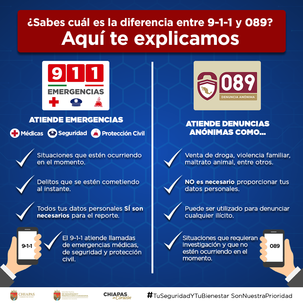 Te compartimos las diferencias entre el número de emergencia 9-1-1 y denuncia anónima 089.