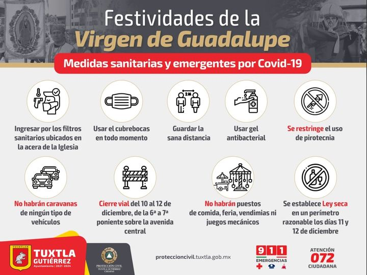 Medidas Sanitarias para estas festividades de la Virgen de Guadalupe en TGZ