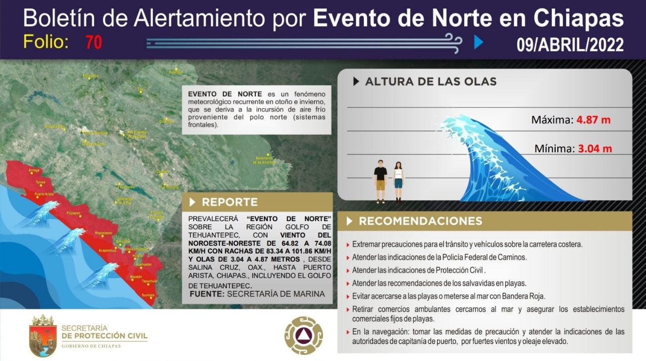 Evento de Norte en el estado de Chiapas para hoy 09 de abril de 2022
