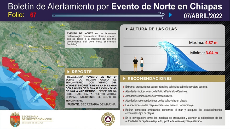 Evento de Norte en el estado de Chiapas hoy 07 de marzo de 2022