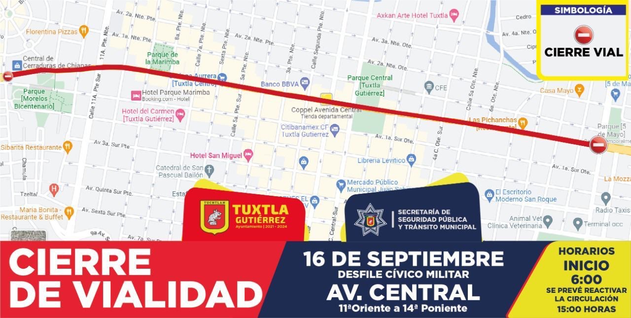 Cierre vial el 16 de septiembre 6:00 hrs inicia, se prevé reactivar a las 15:00 hrs en TGZ