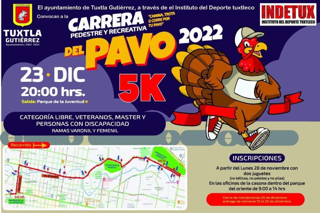 Inscripciones cerradas y todo listo para la Carrera pedestre y recreativa del Pavo Tuxtla 2022