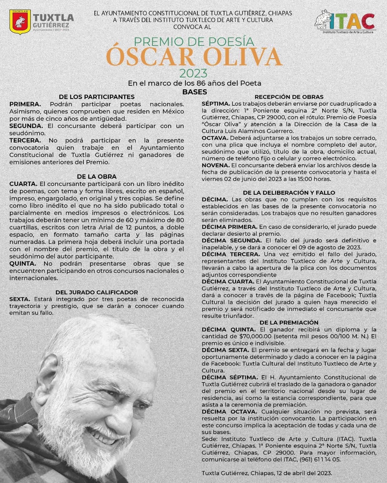 PREMIO DE POESÍA ÓSCAR OLIVA EN TGZ.