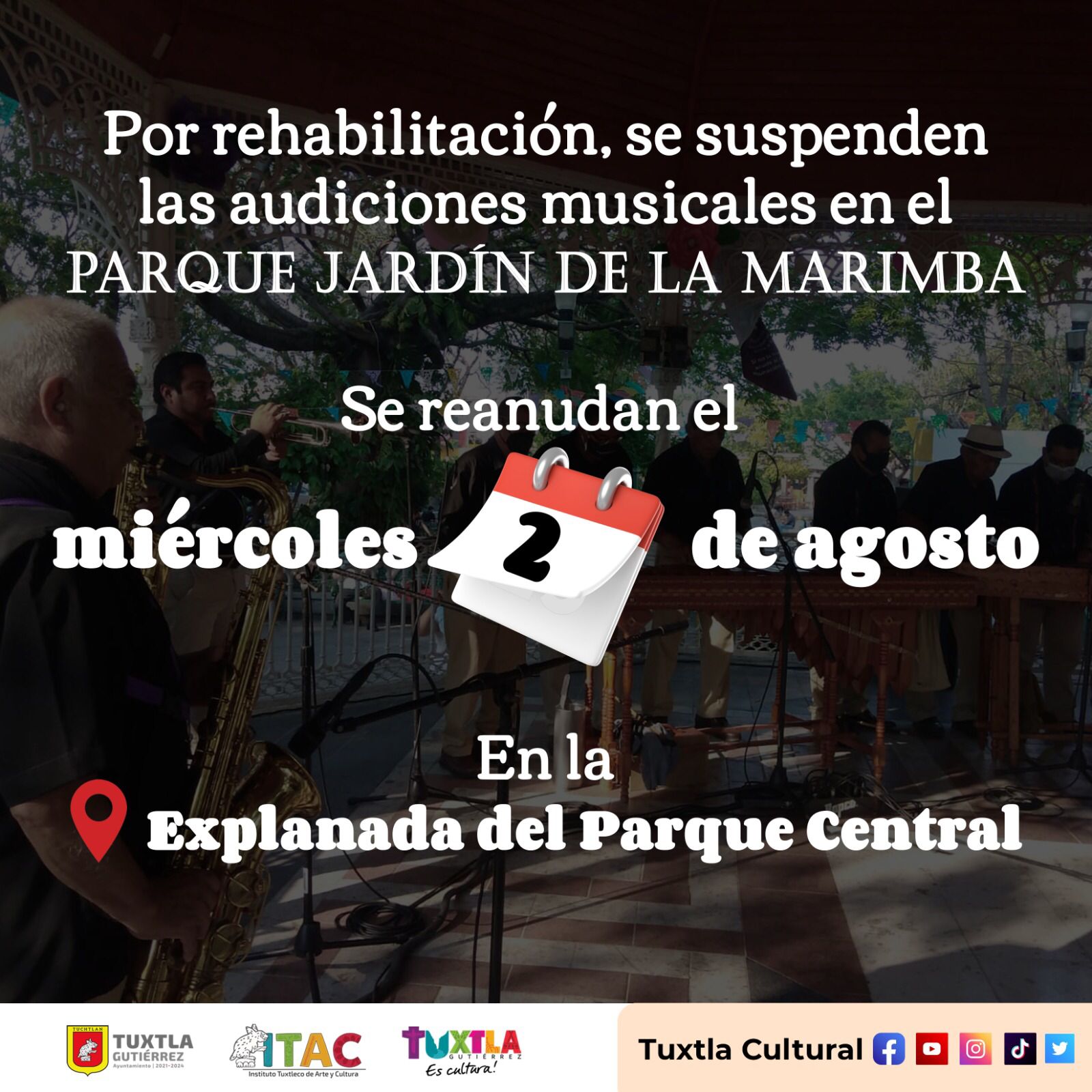 •Se prepara el Parque Central para recibir las tradiciones del Parque de la Marimba.