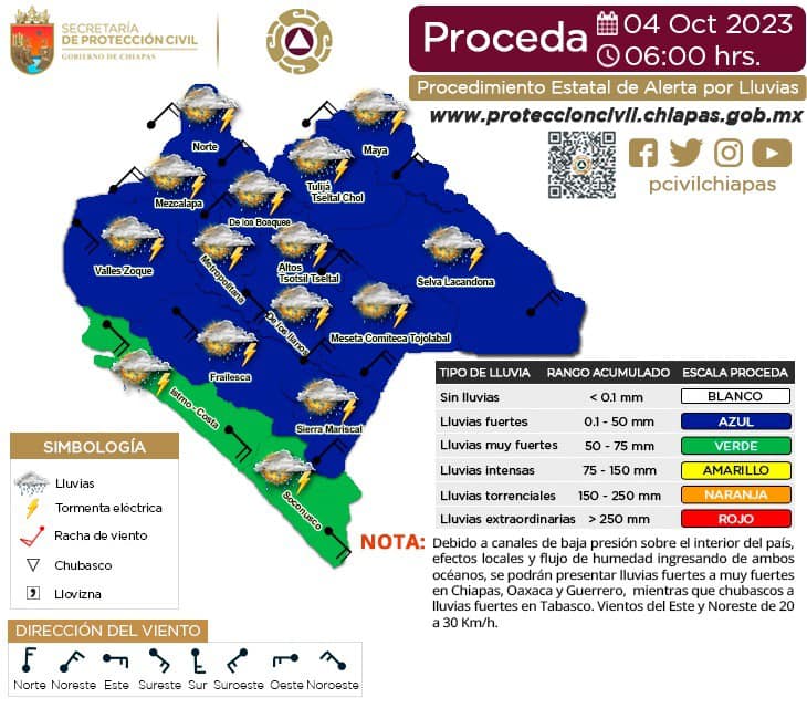 Procedimiento Estatal de Alerta por Probables lluvias 04/09/2023