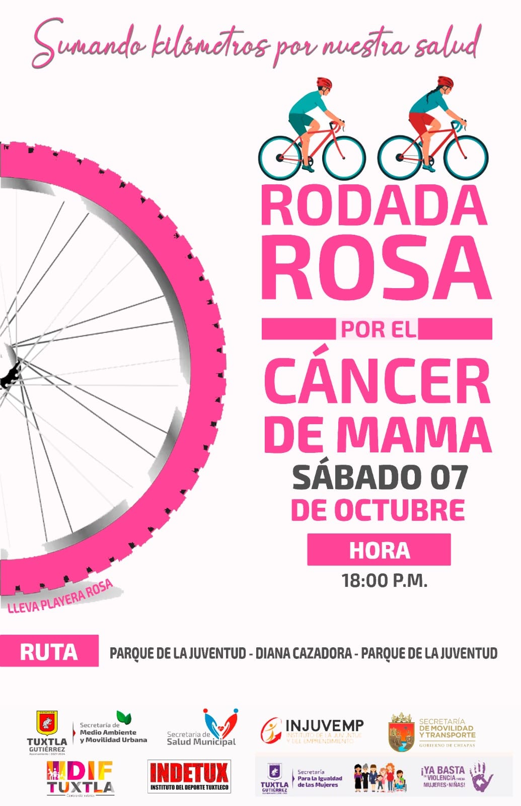 Rodada rosa por el cáncer de mama en Tuxtla Gutiérrez, Chiapas.