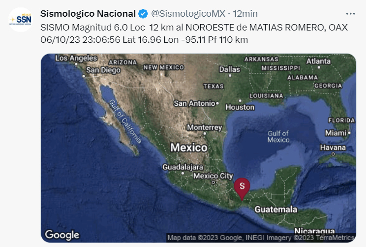 Sismo con epicentro en Chiapas