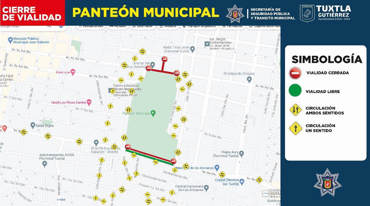 La SSPyTM de TGZ informa de los cortes viales en  los diferentes panteones de la ciudad, en el marco de la celebración del “Día de Muertos”.