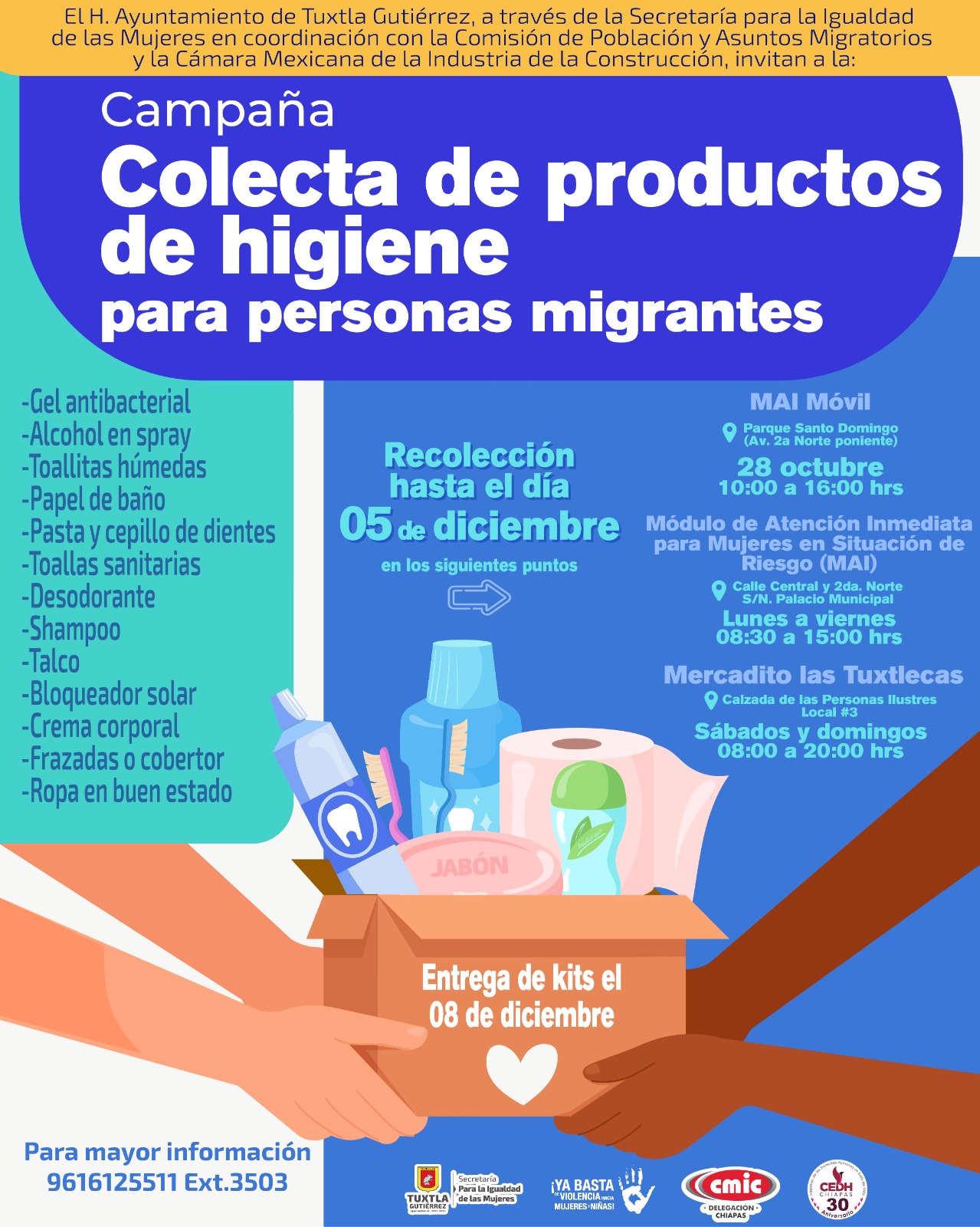 Colecta de productos de higiene para migrantes organizada por el Ayuntamiento de TGZ