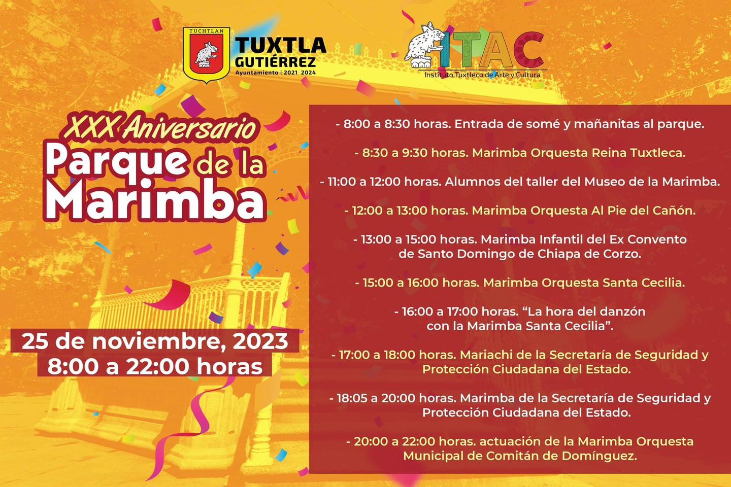 Programa cultural del 30 aniversario del Parque de la Marimba.