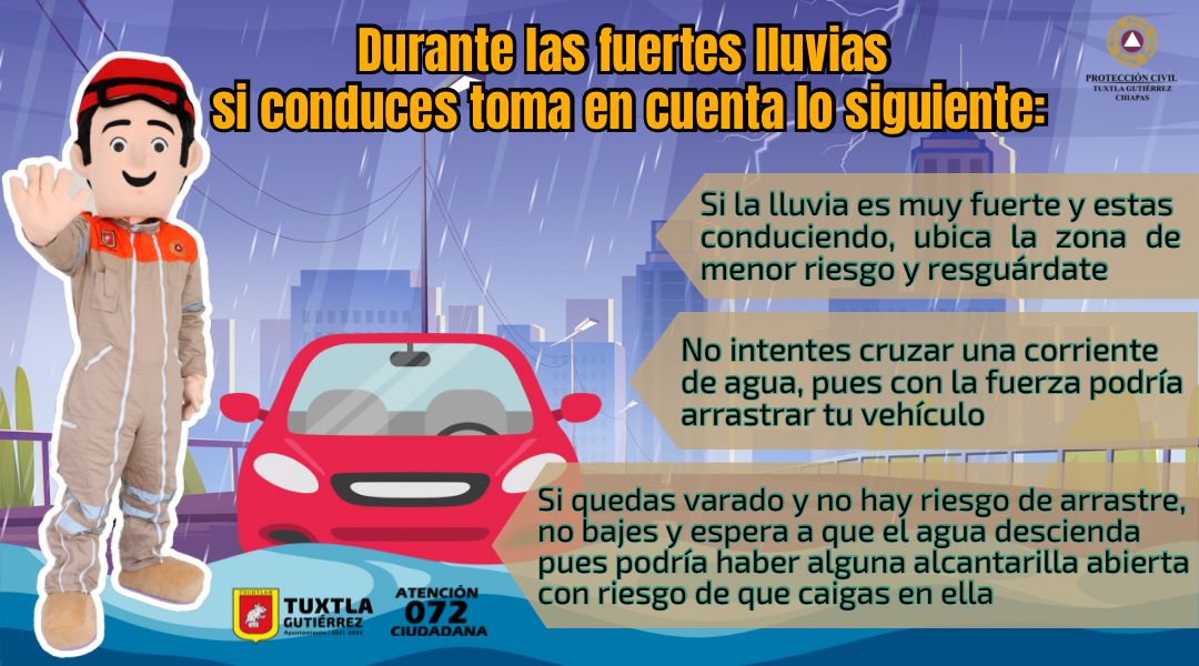 Recomendaciones ante la temporada de Lluvias y Ciclones. Ayuntamiento de Tuxtla