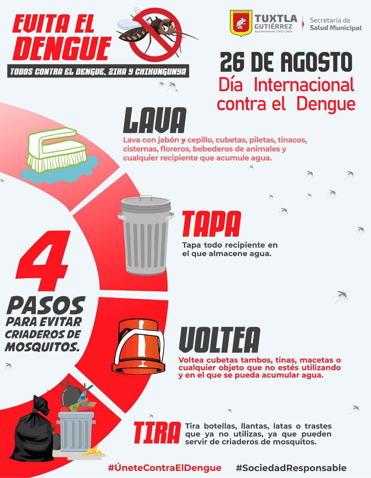 “Lava, Tapa, Voltea y Tira” para evitar casos de dengue